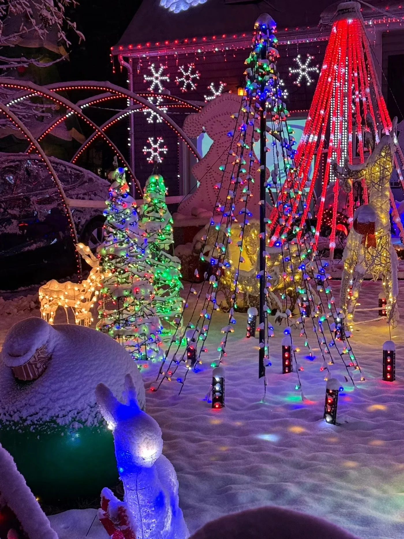 Using a boom lift while preparing the display